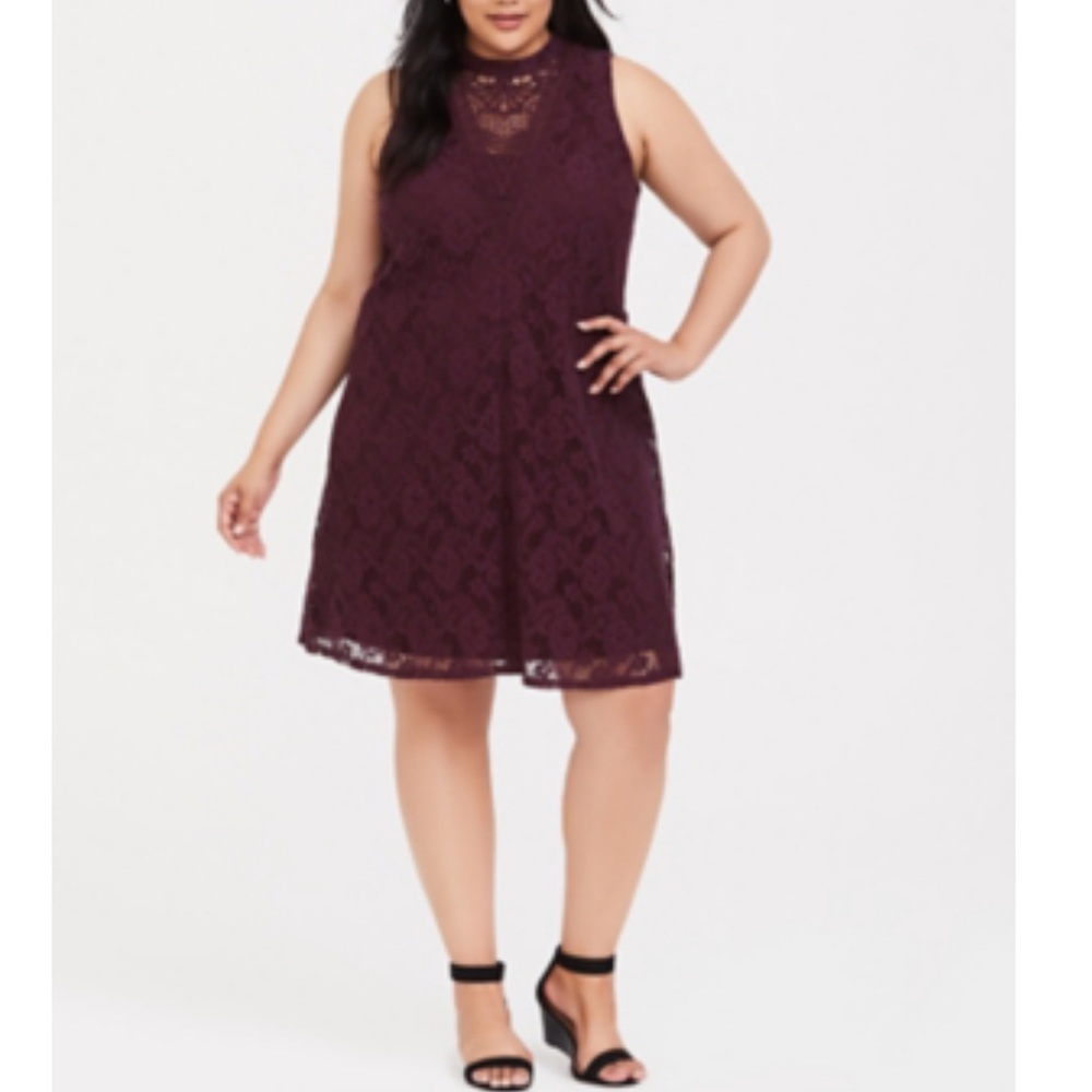 Torrid Lace Burgundy Purple Trapeze Dress NWOT